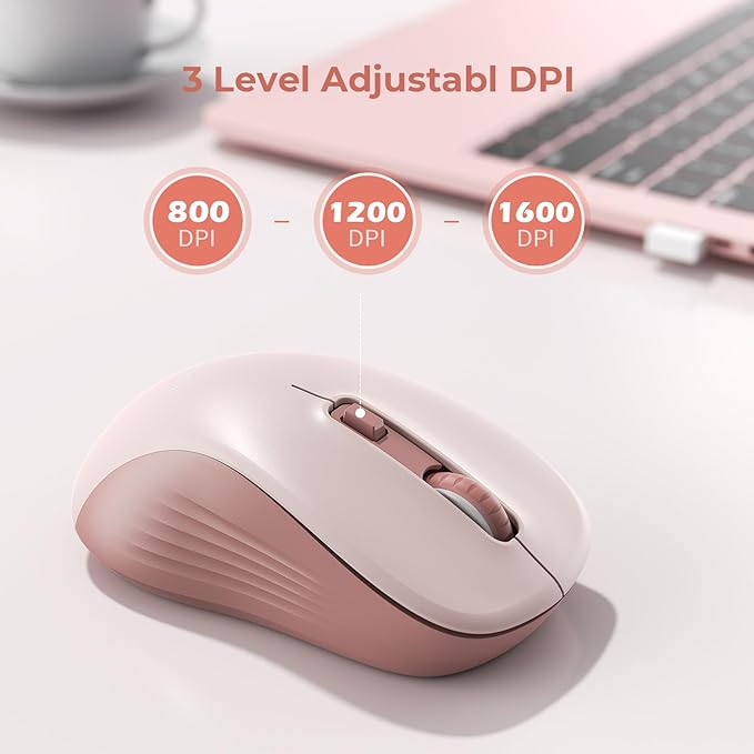 seenda Wireless Mouse, Bluetooth & 2.4G USB Dual Mode for Laptops & Computers - Mac & Windows Compatible - Pink
