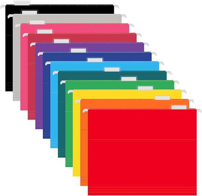36 Pack Hanging File Folders, Letter Size with 1/5-Cut Adjustable Tabs, 12 Selected Color - File Folder Organizer for Filing Cabinet Office Home, Designed for Bulky Files, Medical Charts