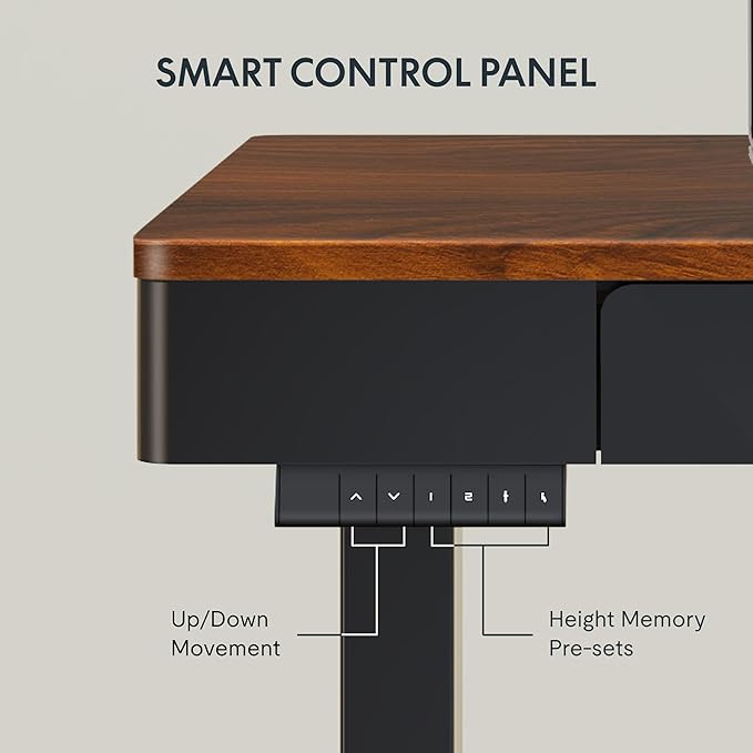 SANODESK Electric Standing Desk with 2 Drawers, 55 x 24 inch Height Adjustable Computer Desk, Home Office Stand Up Desk with 4 Preset Heights, Dark Walnut