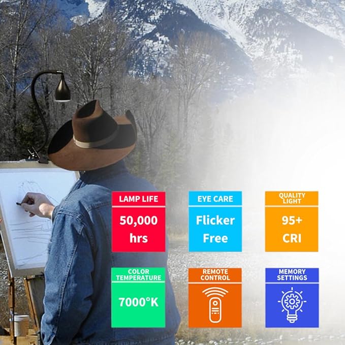 Method Lights ML-EL Smart Easel Light LED for Artists - Long Life Rechargeable Battery & Remote Control