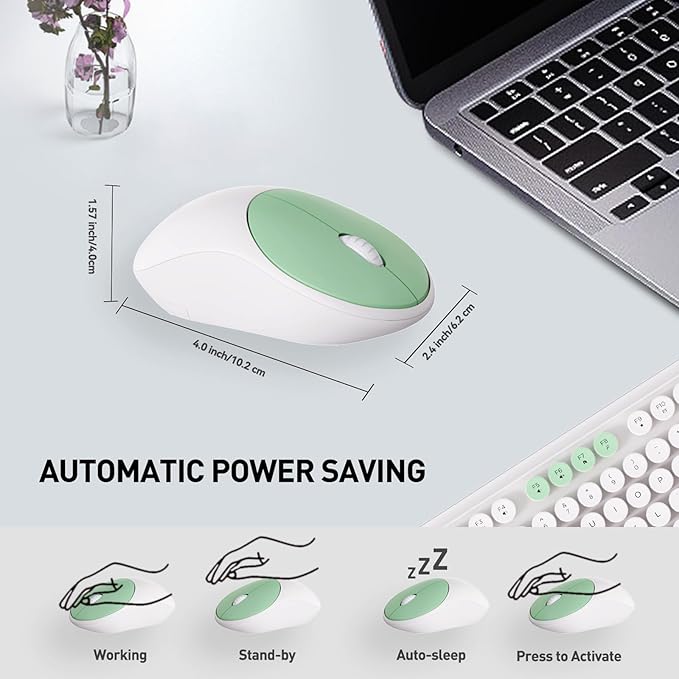 Wireless Keyboard and Mouse Combo with Switch Button- 2.4GHz Cordless Typewriter Keyboard | Auto-Sleep | USB Receiver for Windows PC/Laptop - White Colorful