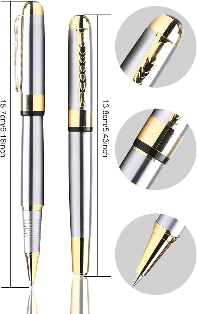 YIVONKA Ballpoint Pen Luxury Ballpoint Line Black Refill width 0.5mm Gift Set for Men & Women Professional Executive,Office,Nice BallPens Classy Gift Box (Silver)