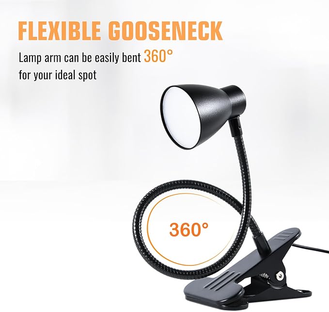 Clamp Desk Lamp, Clip on Reading Light, 3000K-6500K Adjustable Color Temperature, Multiple Illumination Modes, CRI>90, 6Watts (Adapter Not Included)