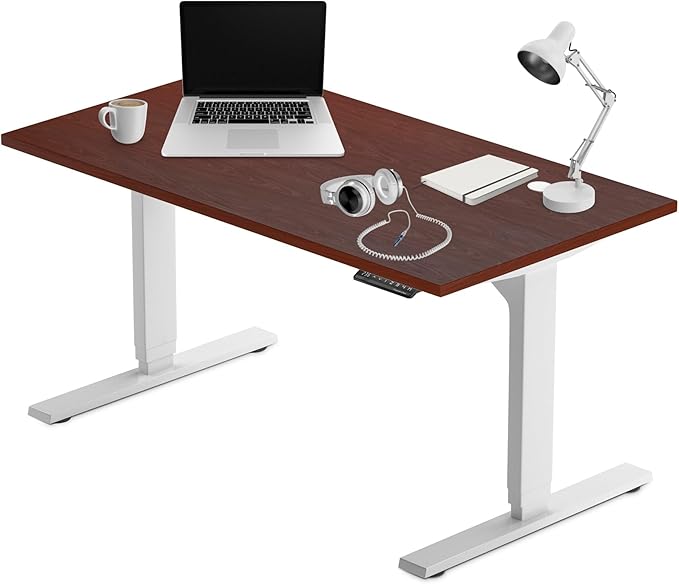 Progressive Desk Stand Up Adjustable Height Electric Standing Desk - 60"x30" Dual Motor, Computer Workstation Table for Home Office - Roasted Walnut, White Frame