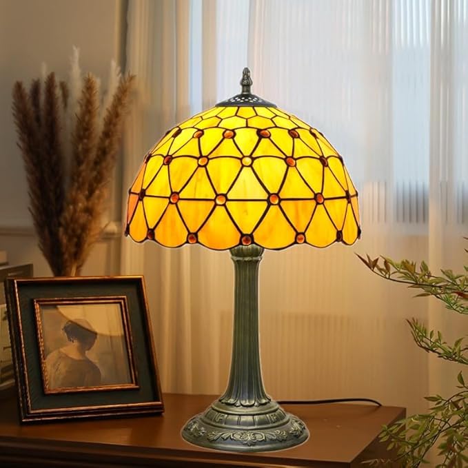 Tiffany Lamps Vintage Orange Lamp Mushroom Bedside for Bedroom Dector Stained Glass Table Lamp Living Room Office Kitchen Hotel Bar Farmhouse 12 Inch Aesthetic Nightstand 70s 80s Reading Desk Light