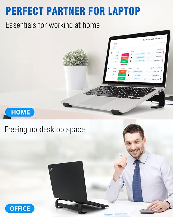 Laptop Stand for Desk, Ergonomic Aluminum Laptop Riser, Sturdy MacBook Stand, Computer Stand Compatible with 12 13.3 14.2 15.3 16.2 Inch MacBook Pro Air/Dell/HP (Black)