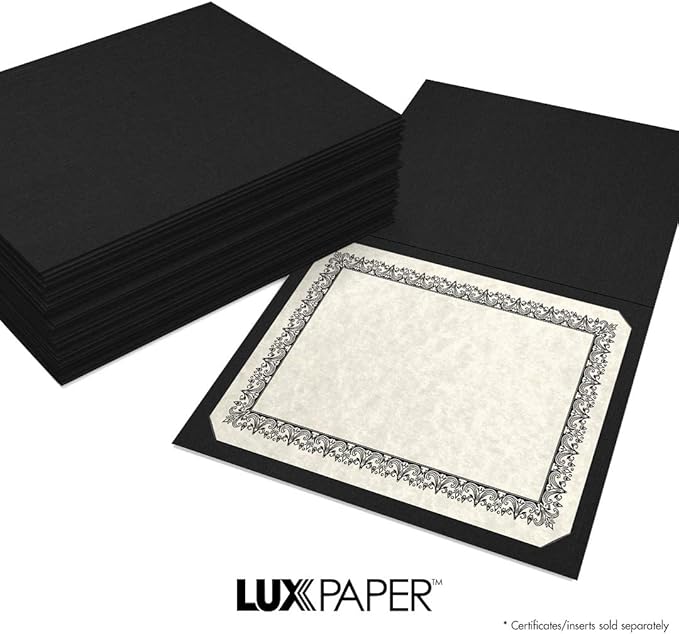 LUXPaper 9.5" x 12" Certificate Holders | Black Linen | 100lb. Cover | 50 Qty