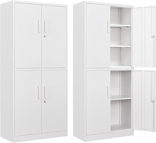 Letaya Metal Storage Cabinet with Lock Door, Adjustable Shelf Steel Cabinets for Office, Home,Pantry,Kitchen,Garage Utility Cabinet (4 Door-White)