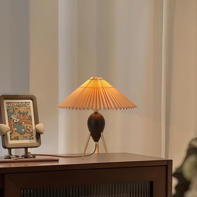 Modern Black Wood Cute Table Lamp Desk Lamp for Living Room Bedroom Home Office, Bedside Nightstand Farmhouse Antique Rustic Decorative End Table Lamp for Entryway Passway Side Table