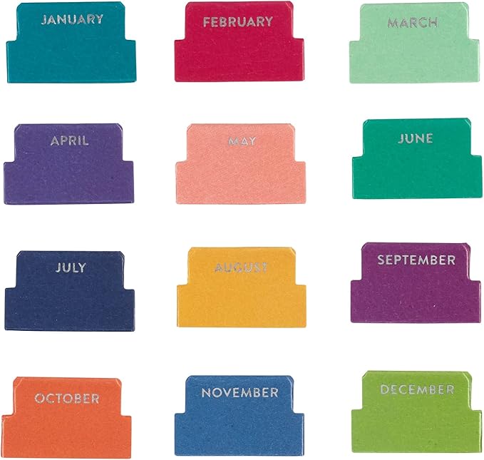 Vegan Leather Colorful + Metallic Foil Mini 12 Month Adhesive Tabs for Folders, Pages. Organize Your Files, Books and Agenda's with These Sticky January Through December File Tabs - Erin Condren