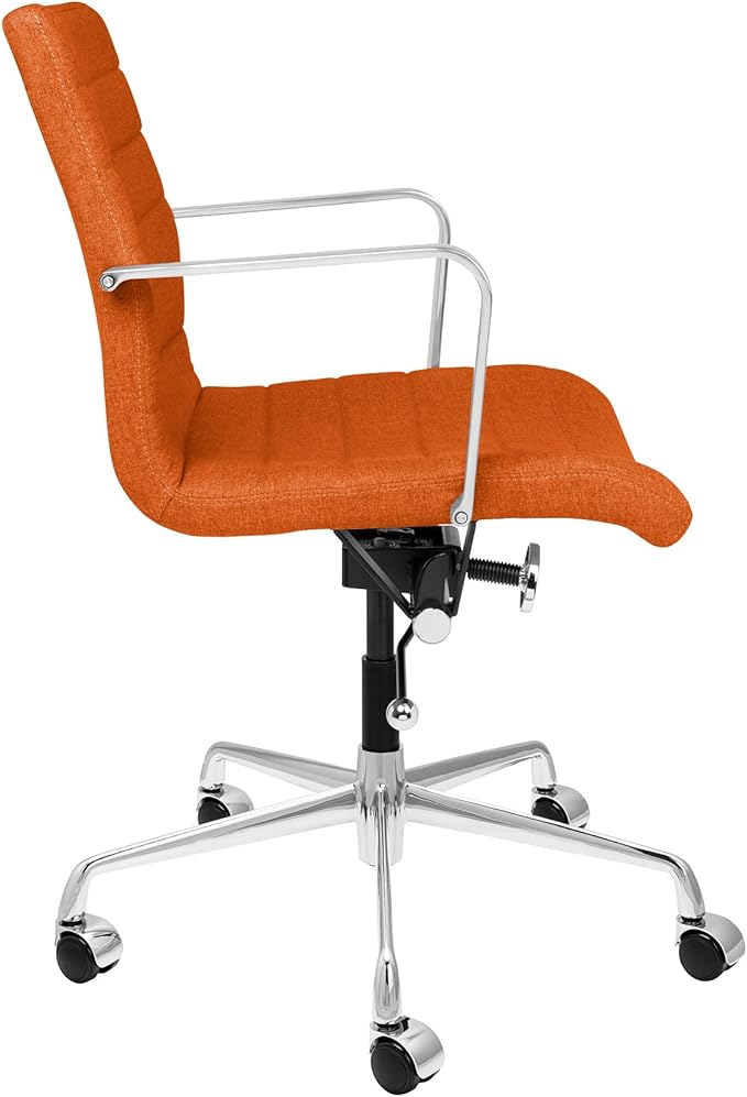 Laura Davidson Furniture SOHO II Ribbed Office Chair - Mid Back Desk Chair, Ergonomically Designed with Arm Rest & Swivel, Made of Poly-Cotton Fabric, Orange Fabric, Computer Chair