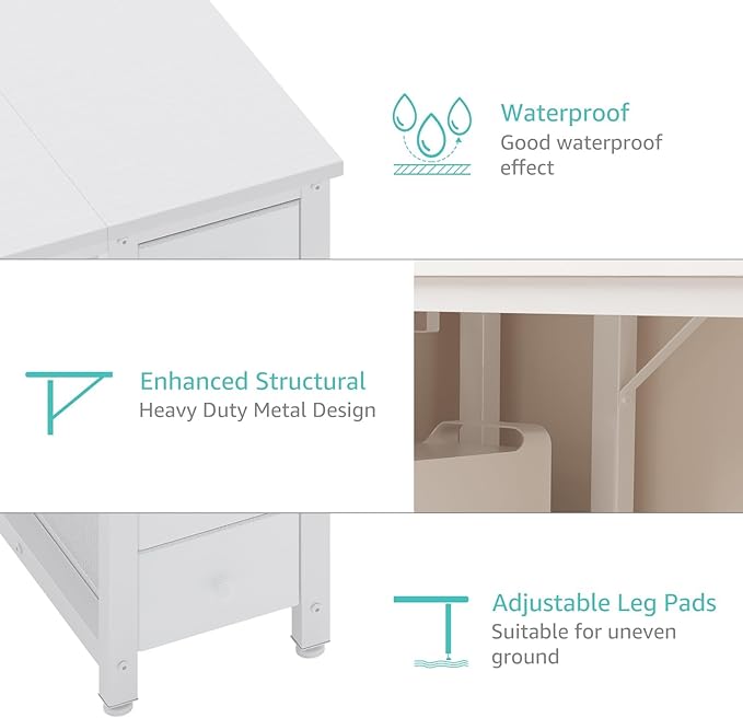 Lufeiya White Computer Desk with Fabric Drawers & Storage Shelves, 55 Inch Study Work Writing Desk for Home Office Bedroom, Simple Modern Cute PC Desks Table, White