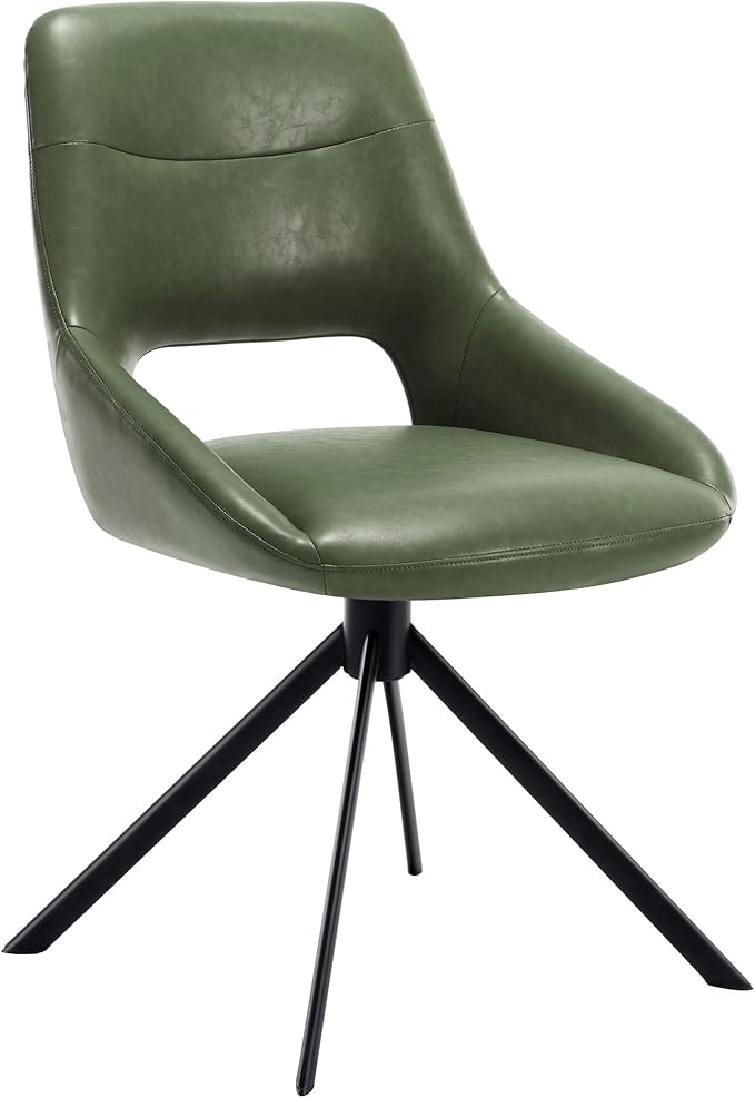 Mid Century Modern Desk Chair No Wheels Set of 1, Faux Leather Swivel Dining Chair with Metal Legs, Swivel Accent Chair Armchair for Small Spaces, Home Office, Living Room, Bedroom, Green