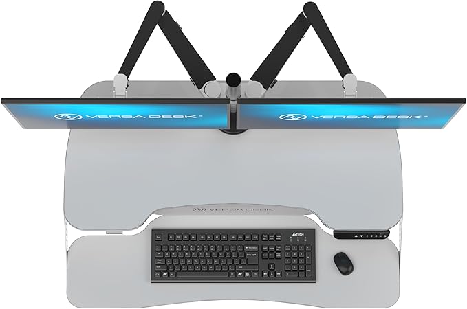VERSADESK® PowerPro™ Elite 36” x 24" – App Controlled Electric Standing Desk Converter w/USB Charging Port. Raises up to 20”. Fully Assembled – Includes LED Lights. Supports 80 lbs. – White