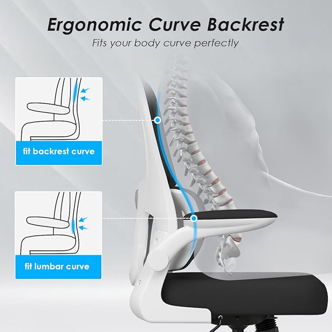 Soohow Office Chair, Mesh Ergonomic Office Chair with Lumbar Support, Comfy Computer Desk Chair with Flip Armrest Rolling Wheels for Home Study Room Office, White & Black