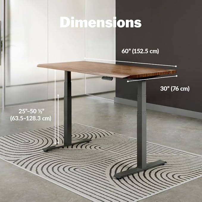 Vari ComfortEdge 60x30 Inch Adjustable Electric Standing Desk – Sit Stand VariDesk with Memory Presets, Sloped Edge, 200 LB Capacity + Tool-Free Assembly (Walnut)
