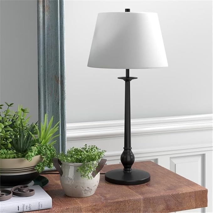 Wilmer 28" Tall Table Lamp with Fabric Shade in Blackened Bronze/White