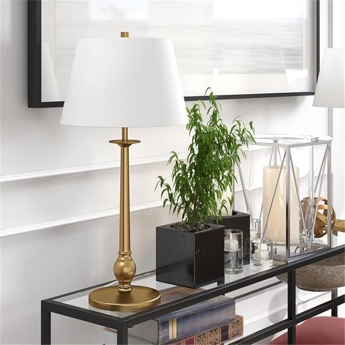 Wilmer 28" Tall Table Lamp with Fabric Shade in Brass/White