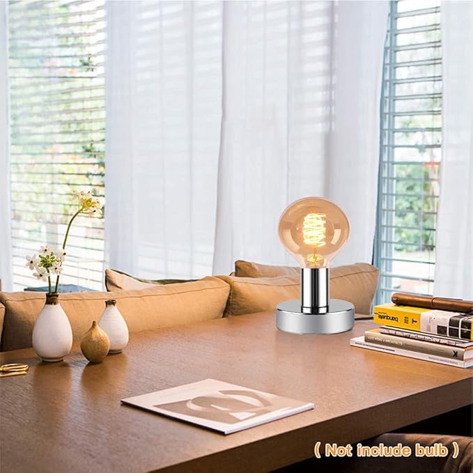 Industrial Table Lamp Base,Small Polished Metal Desktop Light Sockets Base Only,Vintage E26/E27 Edison Screw Light Bulb Holder Base,with 6ft Cord Switch Plug Bulb Base Holder(Silver)