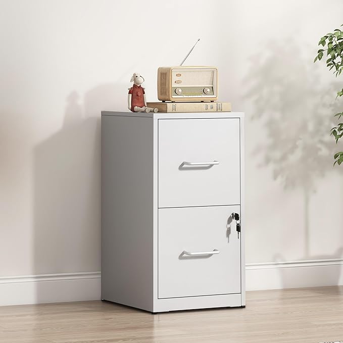 2-Drawer Locking Vertical File Cabinet, Metal Storage Cabinet for Office/Home – Secure Vertical Filing for Letter/Legal/A4/F4 Documents, Easy to Assemble Steel Cabinet