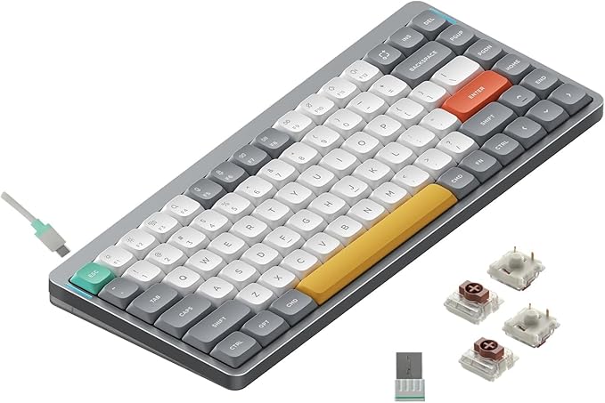 nuphy Air75 V2 Portable 75% Mechanical Keyboard,Wireless Keyboard,Supports Bluetooth/2.4G/USB-C RGB Gaming Keyboards,Compatible with Windows/Mac OS/Linux Systems Grey-Gateron Brown Switch