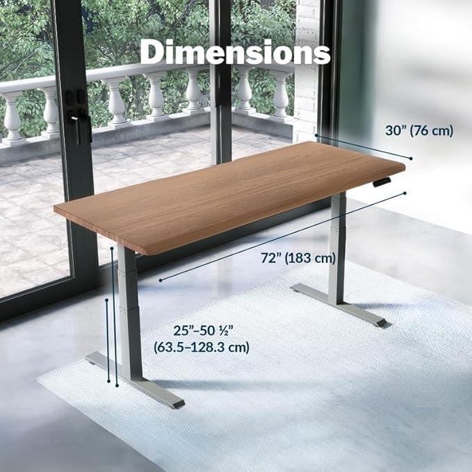 Vari ComfortEdge 72x30 Inch Electric Standing Desk – Height Adjustable Large Office Sit Stand VariDesk with Sloped Edge, Memory Presets, 180 LB Capacity + Tool-Free Assembly (Walnut)