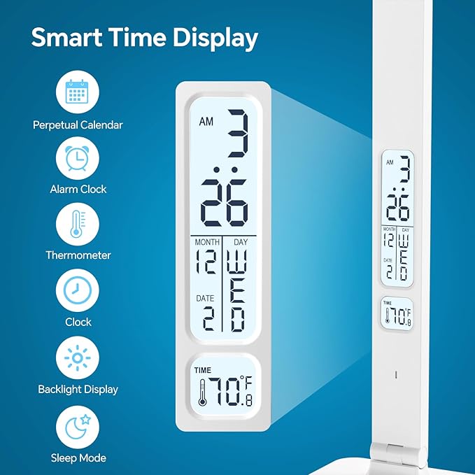 Power Strip with LED Desk Lamp, 2 Outlets 1 USB-A Ports 1 Type-C Ports, Small Desk Lamp with Surge Protection and Led Display, 5ft Extension Cord, 5 Color Modes 5 Brightness, Dorm Room Essentials