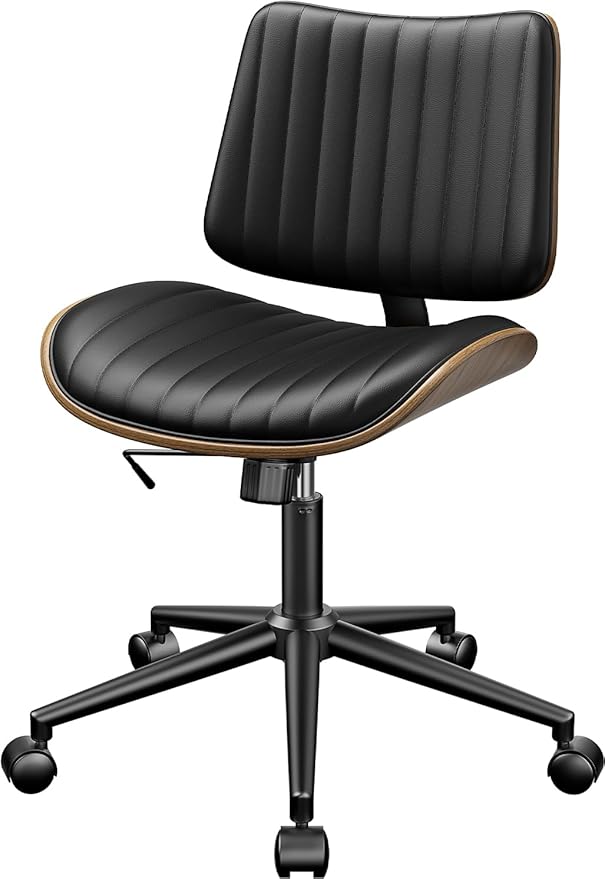 Home Office Chair with Wheels, Armless Office Desk Chair Height Adjustable, Swivel Rolling Modern Walnut Mid Back Computer Task Chair for Home, Small Space, Black, Vertical Stripe
