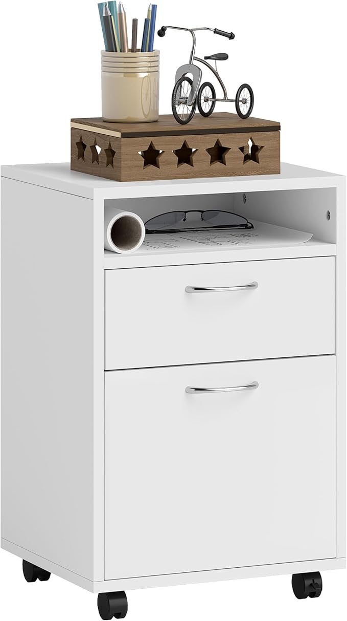 HOMCOM Mobile Storage Cabinet Organizer with Drawer and Cabinet, Printer Stand with Castors, White