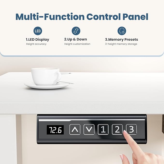 Sweetcrispy Electric Standing Desk Adjustable Height, 55x24 Inch Sit Stand Up Home Office Desks Computer Workstation PC Work Table with 3 Memory Preset Splice Wood Board Metal Frame, White