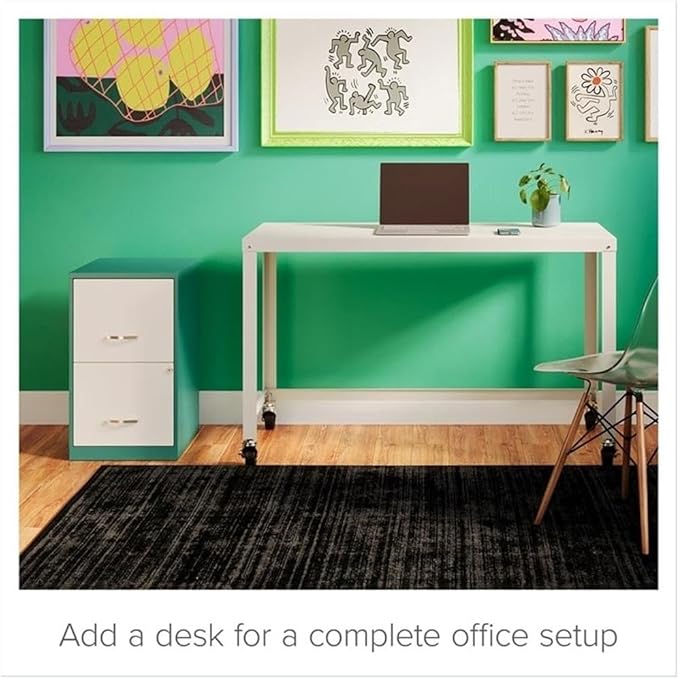 Pemberly Row 18" 2-Drawer Modern Metal File Cabinet in Teal/White