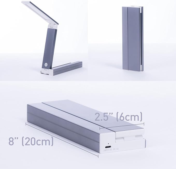 Portable LED Desk Lamp – Ultra-Compact, Foldable, Adjustable Brightness, 180-Degree Rotation, Type-C Fast Charging for Home, Office, Travel, Multi-Purpose Use - Grey