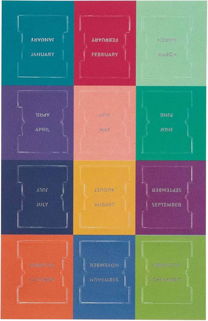 Vegan Leather Colorful + Metallic Foil Mini 12 Month Adhesive Tabs for Folders, Pages. Organize Your Files, Books and Agenda's with These Sticky January Through December File Tabs - Erin Condren