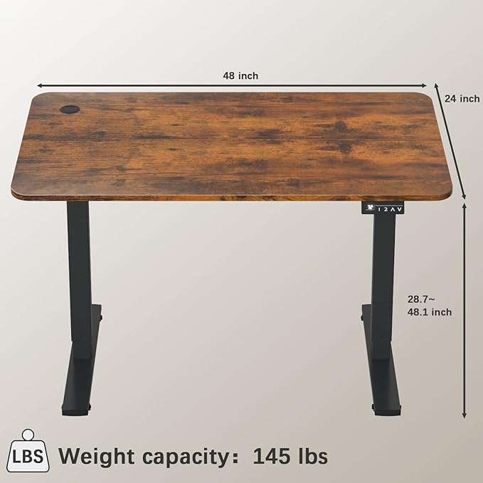 Furmax Electric Height Adjustable Standing Desk Large 48 x 24 Inches Sit Stand up Desk Home Office Computer Desk Memory Preset with T-Shaped Metal Bracke, Brown