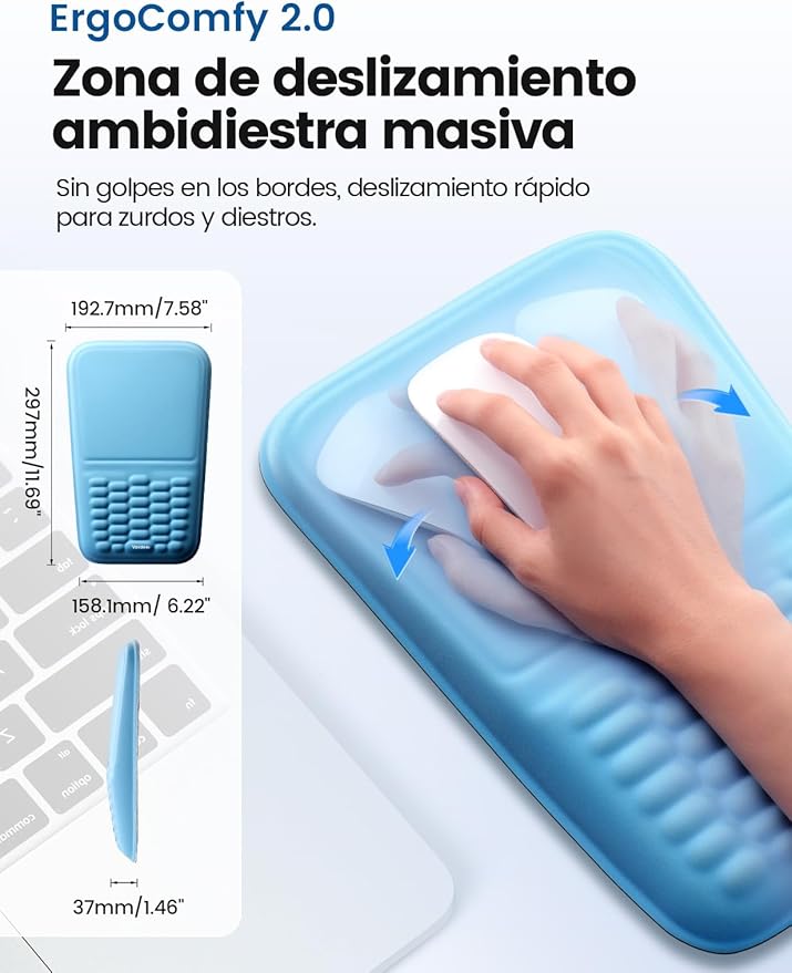 Vaydeer Ergonomic Mouse Pad with Wrist Support – Memory Foam Mousepad with Massage Bulge & Non-Slip PU Base, Relieves Carpal Tunnel Pain, Ideal for Computer, Laptop, Office & Home (11.7×7.6 in, Blue)