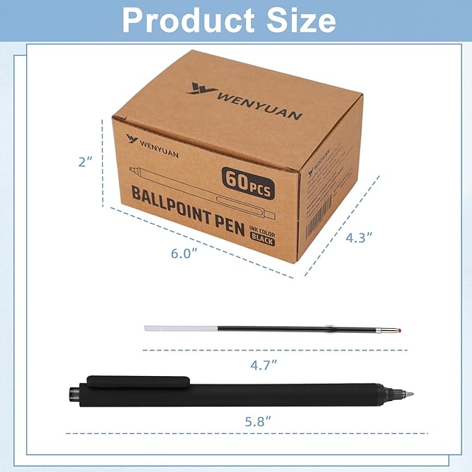 WY WENYUAN Pens Bulk, 60-Pack Black Ballpoint Pens (1.0mm Medium Point) - Smooth Writing No-Smear Click-Type Bulk Pens for School,Corporate,Journals