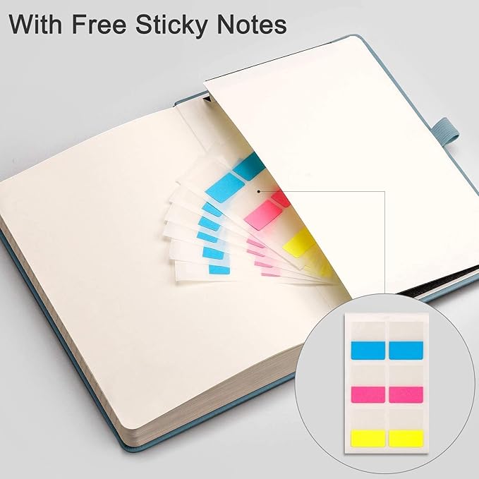 EMSHOI Notebook College Ruled - 256 Numbered Pages, 120 Gsm Thick Paper, A5 Hardcover Leather Lined Journal for Men & Women Work School Journaling Writing Diary 5.7" X 8.3"(GrayBlue)
