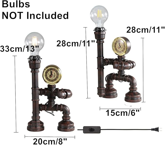 Water Pipe Table Lamp Robot Style- Retro Industrial Table Light- Antique Steampunk Metal Desk Lamp Bedside Lighting Fixture for Office, Reading Kids Room, Cafe Bar (Rust-Style E)