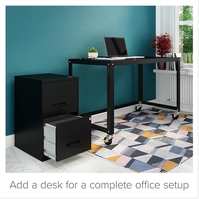 Scranton & Co 18" Deep 2 Drawer Metal File Cabinet in Black (Set of 2)