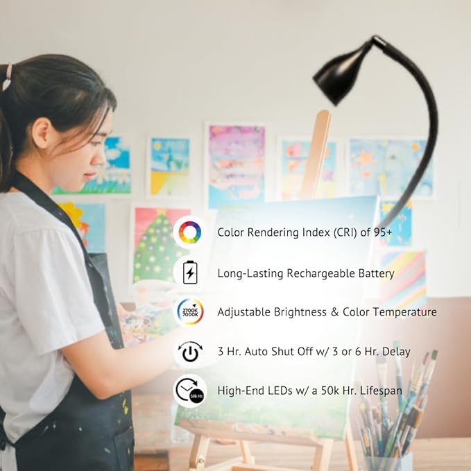 Method Lights ML-EL Smart Easel Light LED for Artists - Long Life Rechargeable Battery & Remote Control