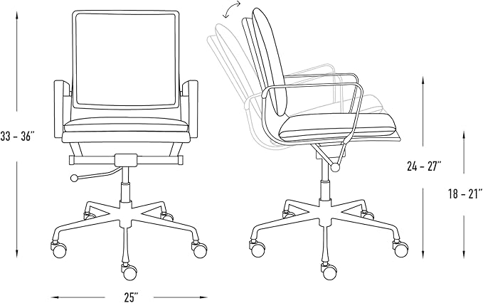 Laura Davidson Furniture Lexi II Padded Office Chair - Mid Back Desk Chair with Arm Rest, Swivel & Cushion Availability, Made of Faux Leather, White, Computer Chair