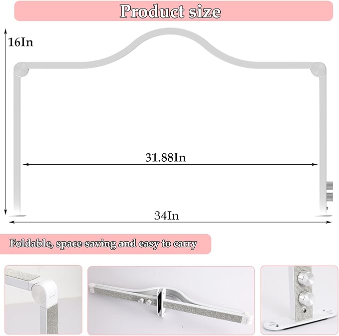 Upgraded Half Moon Light for Desk, Foldable Nail Tech Lamp, Brightness Adjustable LED Nail Light, Lash Lamp for Beauty/Eyelashes/Tattoos/Crafts, White