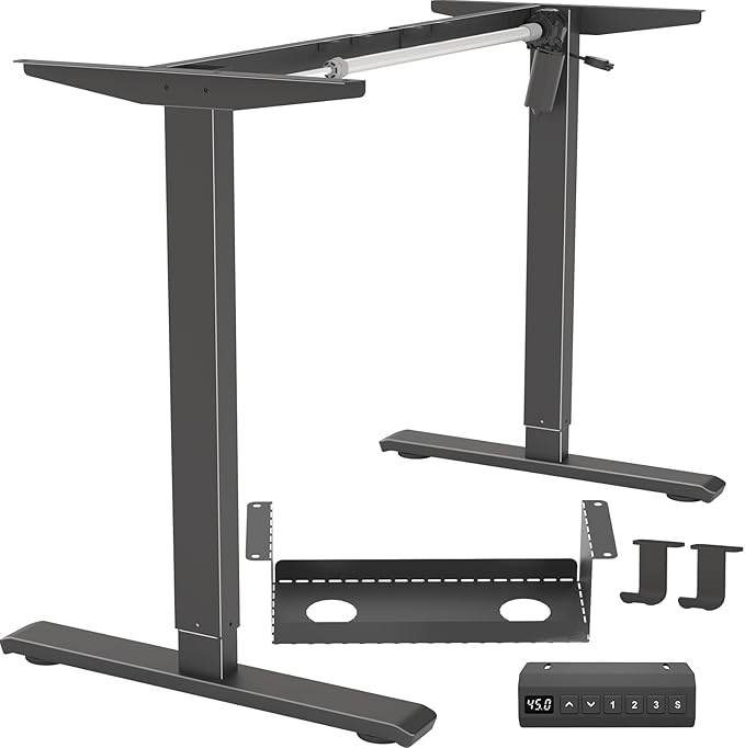 Standing Desk Frame Electric Adjustable Legs, Stand up Desk Frame Workstation Desk Base, Adjustable Standing Desk Legs, 3 Memory Height Settings, with Cable Management Tray, Headphone Hook