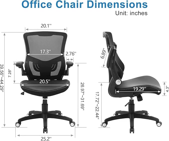 Ergonomic Office Chair Desk Computer PU Leather Home Office Desk Chair with Lumbar Support Flip-up Armrests, Executive Rolling Swivel Comfy Task Chair