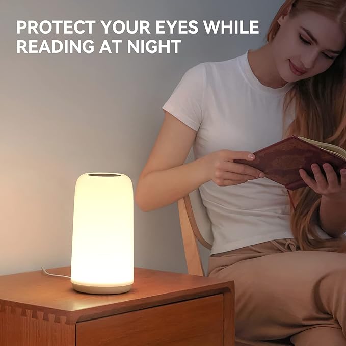 Touch Table Lamp, RGB Mode 3 Way Dimmable LED Lamp for Bedroom, Multi-Color Smart Nightstand Bedside Lamp Nursery Night Light for Living Room Home Gifts
