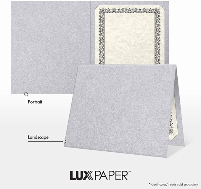 LUXPaper 9.5" x 12" Certificate Holders | Silver Metallic | 105lb. Cover | 100 Qty