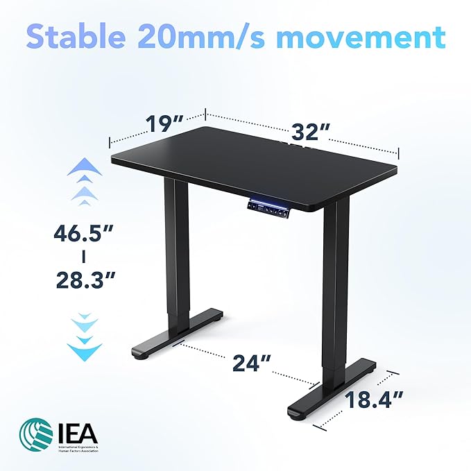 HUANUO One-Piece AI-Powered Electric Standing Desk, Smart APP, Work with Alexa & Google, Adjustable Height, 6 Memory Settings, Sedentary Reminder, Ergonomic Sit-Stand Desk, 32-inch, Black