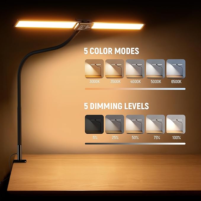 NEEWER Entry Level Version 32" LED Desk Clamp Lamp for Home Office & Dorm, 20W Dual Computer Monitor Architect Light Bar, Flexible Overhead 2200lux/Remote/5 Modes CRI80+ for Designer Drafting, N21