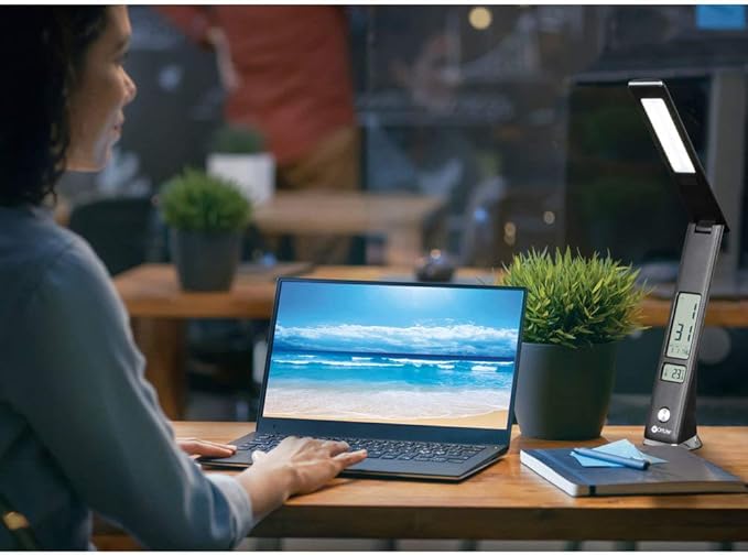 Prevention by OttLite LED Task Adjustable Lamp with Digital Display - Designed to Reduce Eyestrain - Adjustable Neck, 3 Color Modes & USB Charging - Crafting, Office Work, Reading & Studying