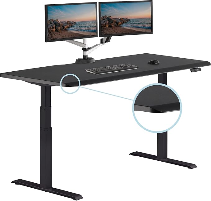 Vari ComfortEdge 72x30 Inch Adjustable Electric Standing Desk – Sit Stand VariDesk with Memory Presets, Sloped Edge, 180 LB Capacity + Tool-Free Assembly (Black/Black)